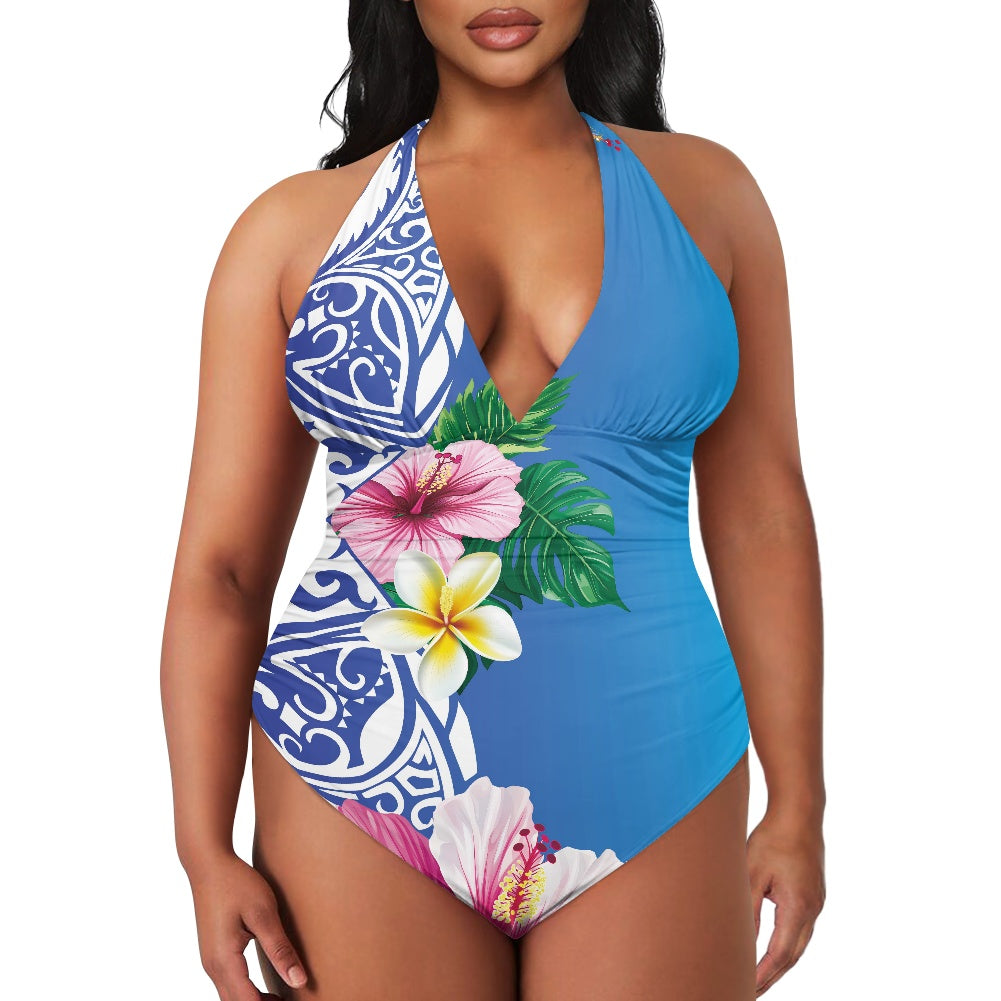 Women's High Cut One-piece Swimsuit beautiful Hawaiian Plumeria