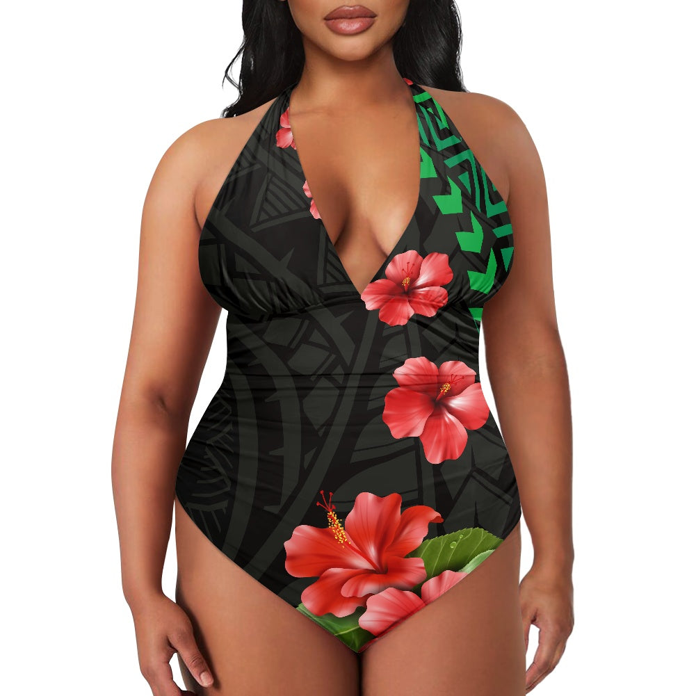 Women's High Cut One-piece Swimsuit Hawaiian design