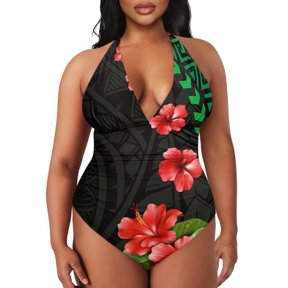 Women's High Cut One-piece Swimsuit Hawaiian design