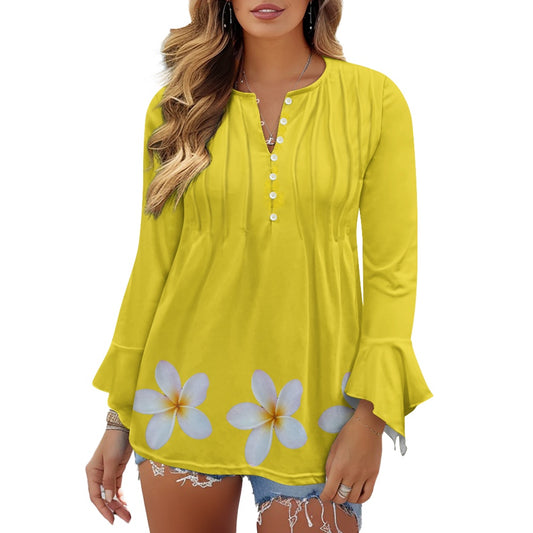 Women's V-neck button-down T-shirt Plumeria background